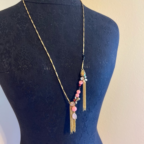 J. Crew Jewelry - ❤️ J. Crew Tassel Gemstone Multicolor Necklace in gold metal, pink accents